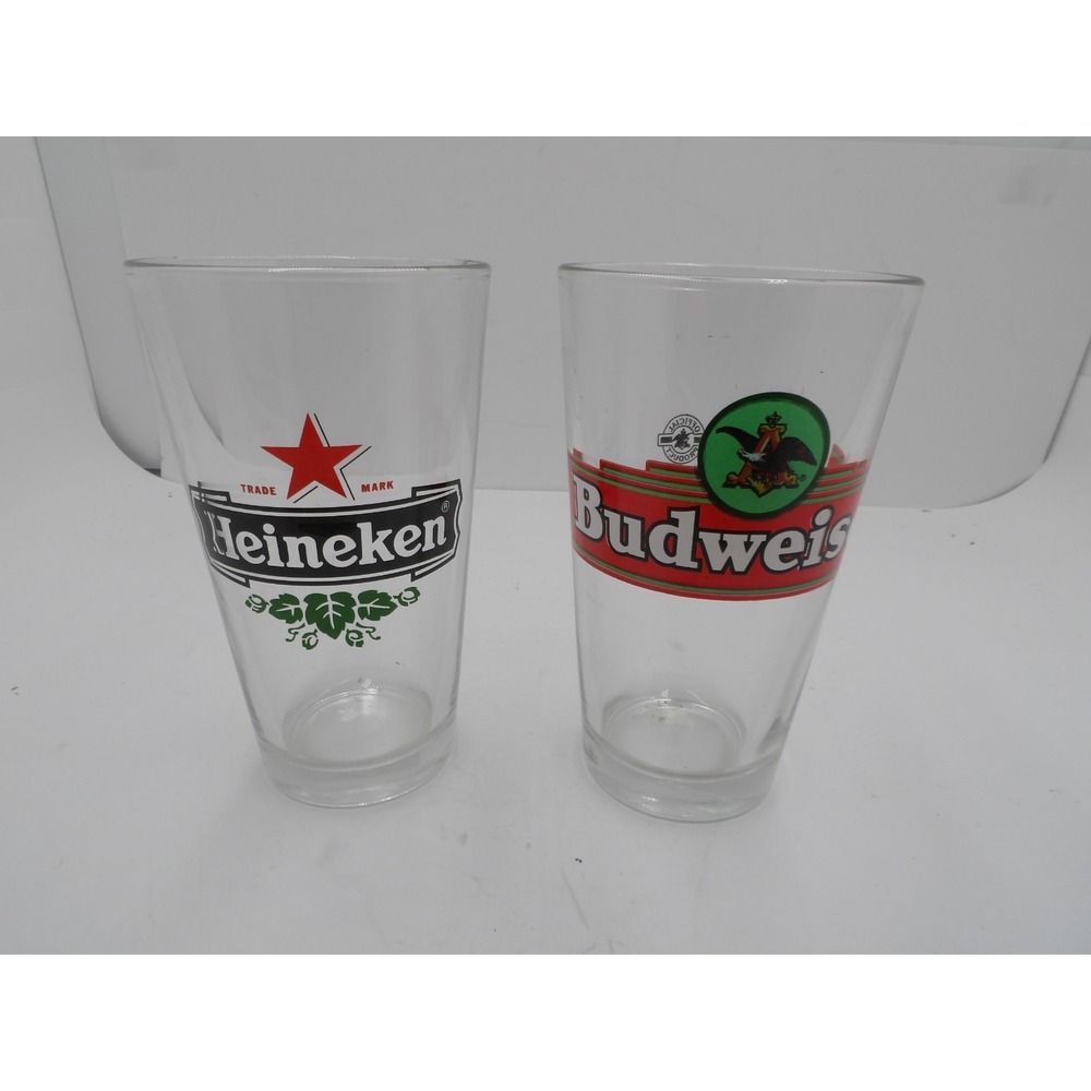 Heineken Red Star Logo & Budweiser 16 Oz Pint Beer Glasses